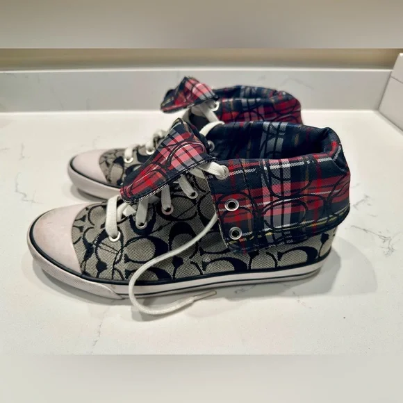 Coach Booney High-Top Sneakers with Monogram and Plaid Pattern - size 8.5B - Picture 4 of 6